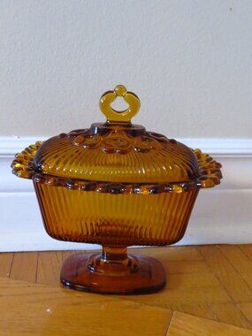 vintage 1970 amber filigree lace indiana glass,candy dish,amberina.trinket, lace